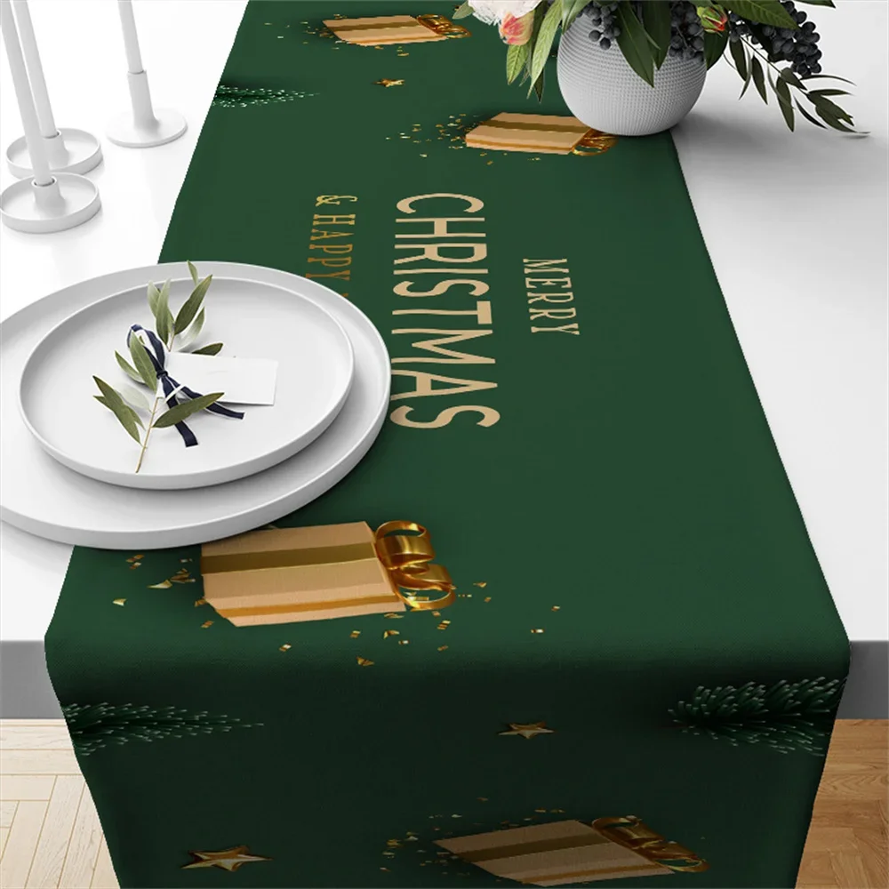 Simple Christmas text Table Flag Christmas Tree Snowflake plaid table Runner Family Holiday party Kitchen table Christmas
