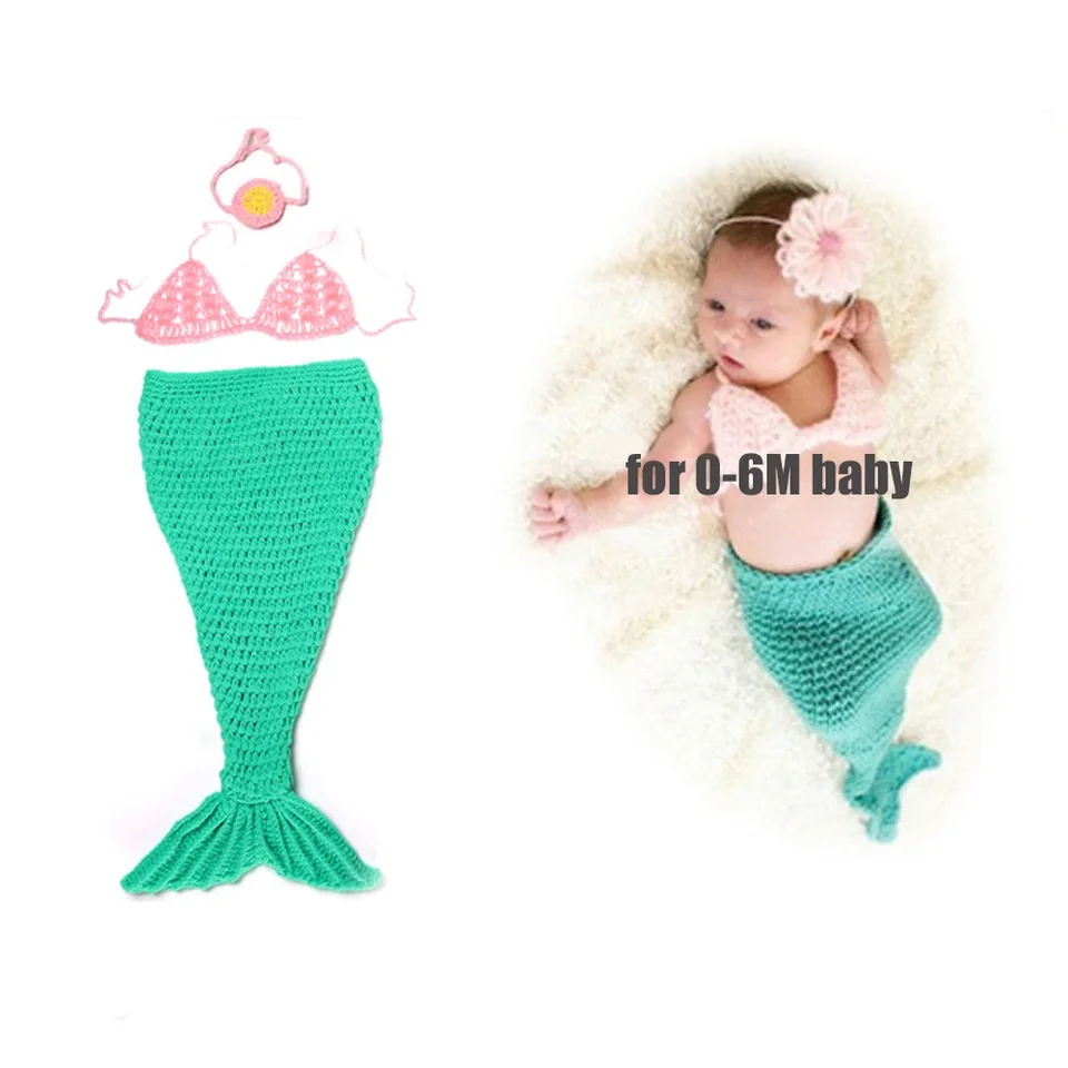 Newborn Baby Girl Mermaid Photo Props Set - Costume With Headband For Photography & Parties 0-6 Months