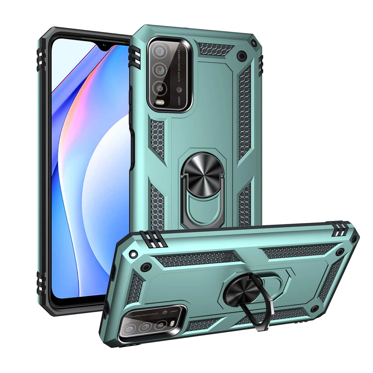 for Redmi 9T Armor Shockproof Case for Xiaomi Redmi 9T Military Protective Magnet Holder Ring Case Cover for 9 T 3