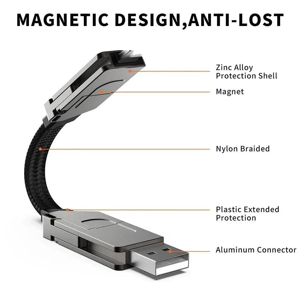 4-Port PD 60W Fast Charging Alloy Magnetic USB-C to USB-A Digital Cable