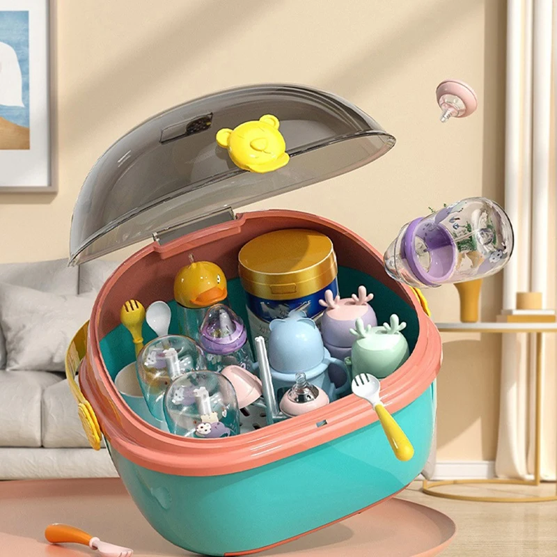HOT-Baby Bottle Storage Box, Waterproof Mold Holder, Cup Organizer With Lid, Dustproof Baby Food Utensils