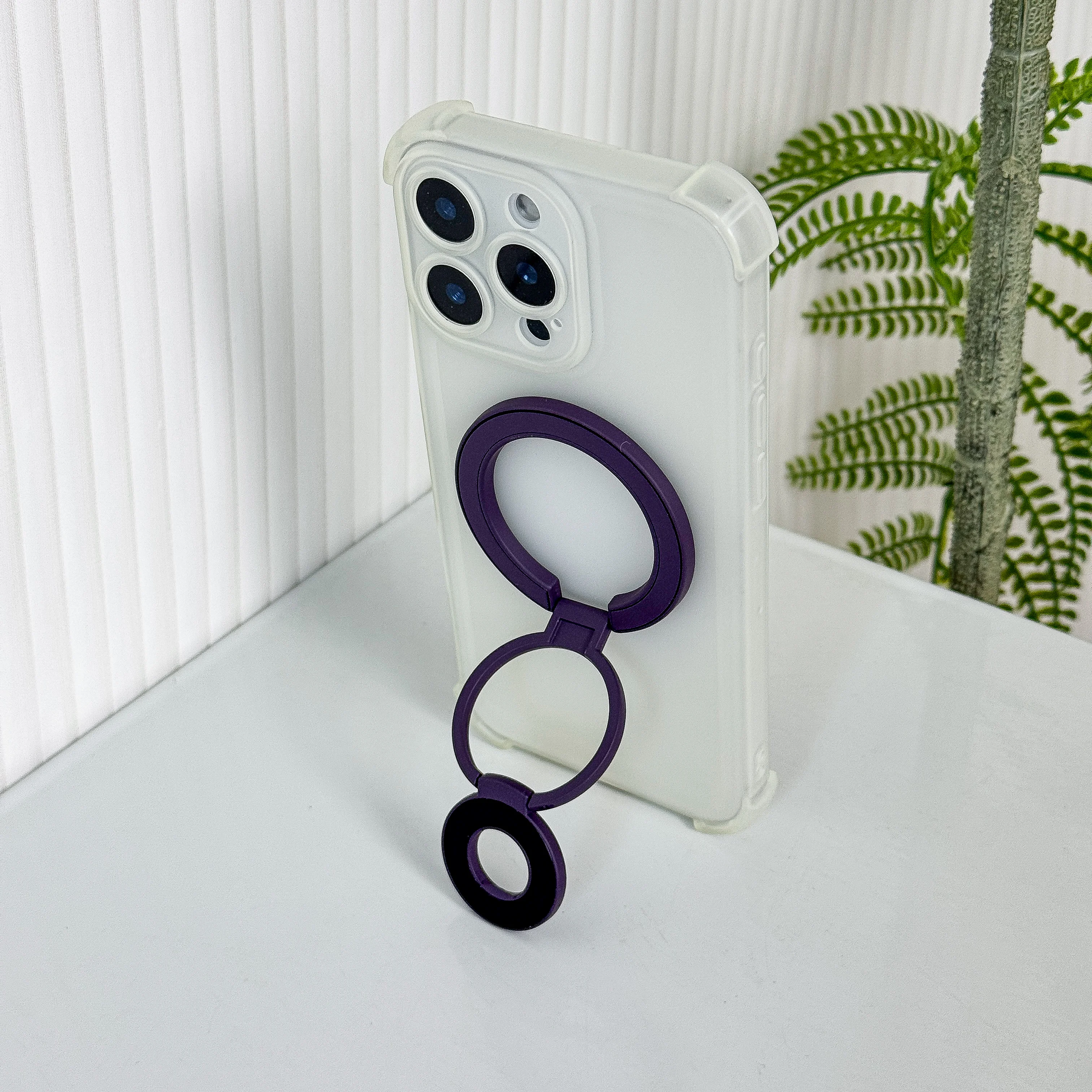 Dual-Sided Magnetic Tri-Fold Ring Phone Stand Holder - Portable Design