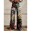 Fashion Printed Button-zip Women's Pants Elegant High Waisted Bell Bottom Pant Vintage Floral Printed Versatile Casual Fly Pants 6