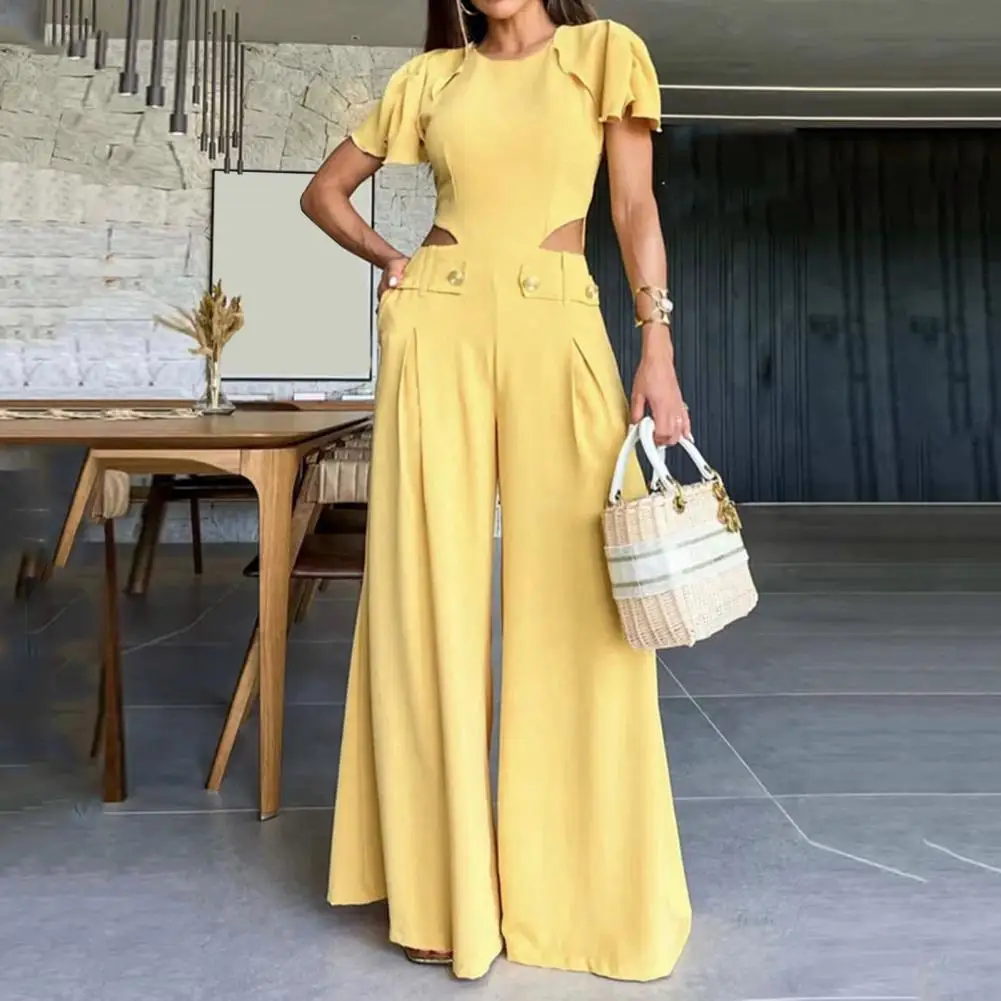 Women Jumpsuit Elegant Women's Summer Jumpsuit with Wide Leg Pockets for Formal Events Parties Stylish Hollow High for Prom