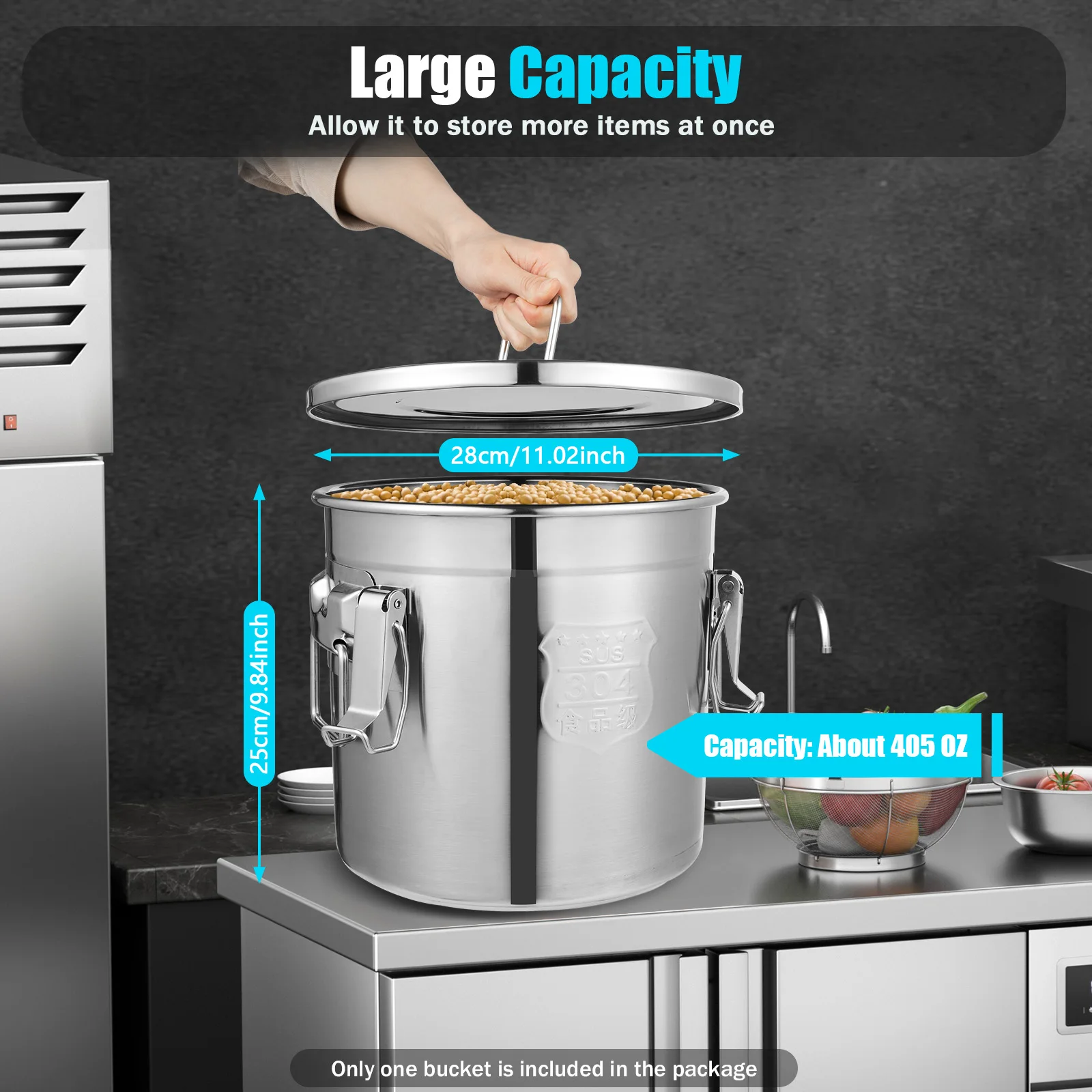 Stainless Steel Airtight Canister 12L/33L Rice Cereal Grain Canisters Container Food Oil Sugar Milk Storage Bucket