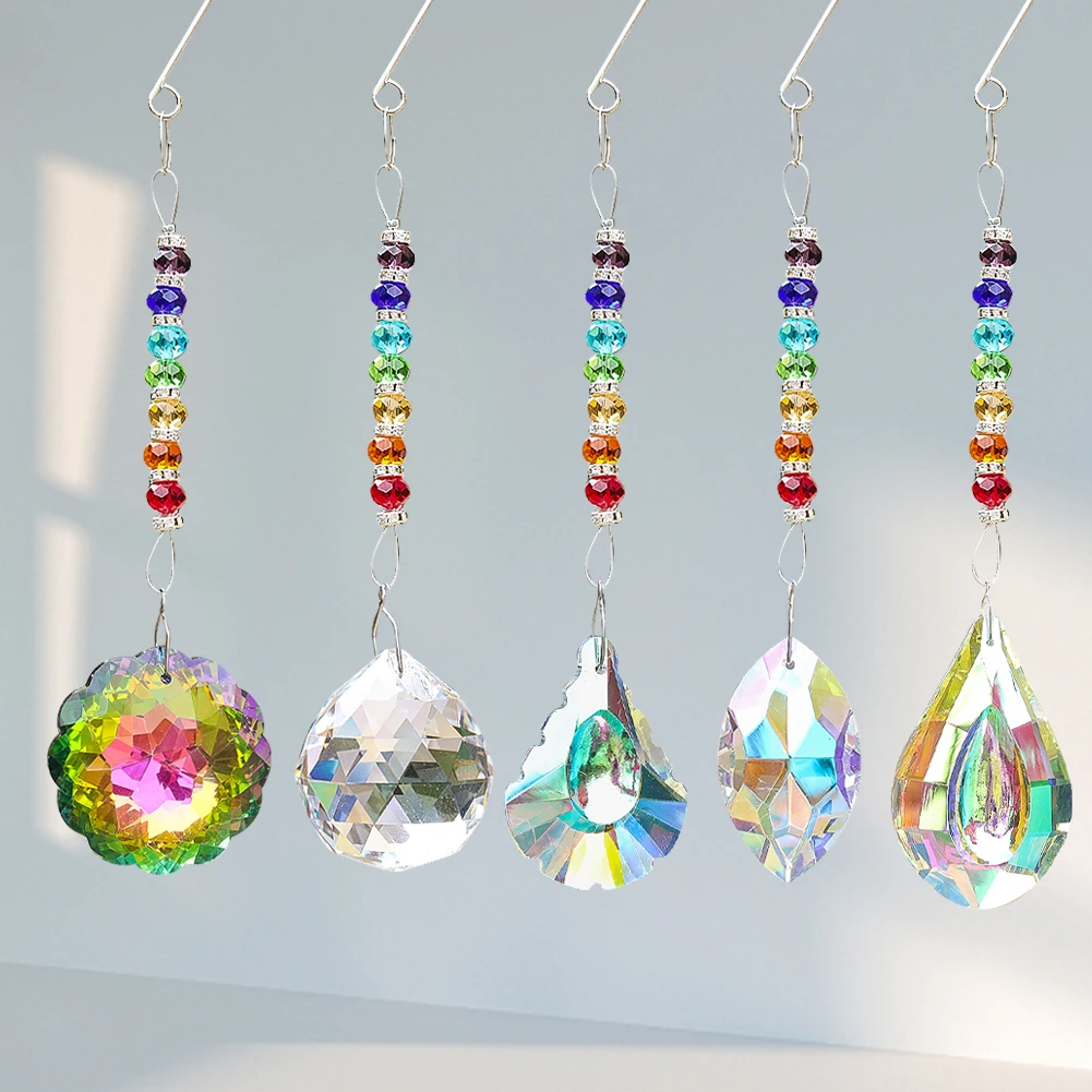 Brilliant Crystal Suncatcher Hanging Garland Crystals Prisms Rainbow Glass Bead Chakra Amulet Car Pendant Window Garden Decor