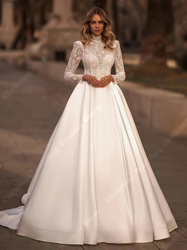 Formal Wedding Dresses Glitter Tulle Full Sleeves Princess Gowns Palace Evening Bridal Vestidos De Noivas Customized