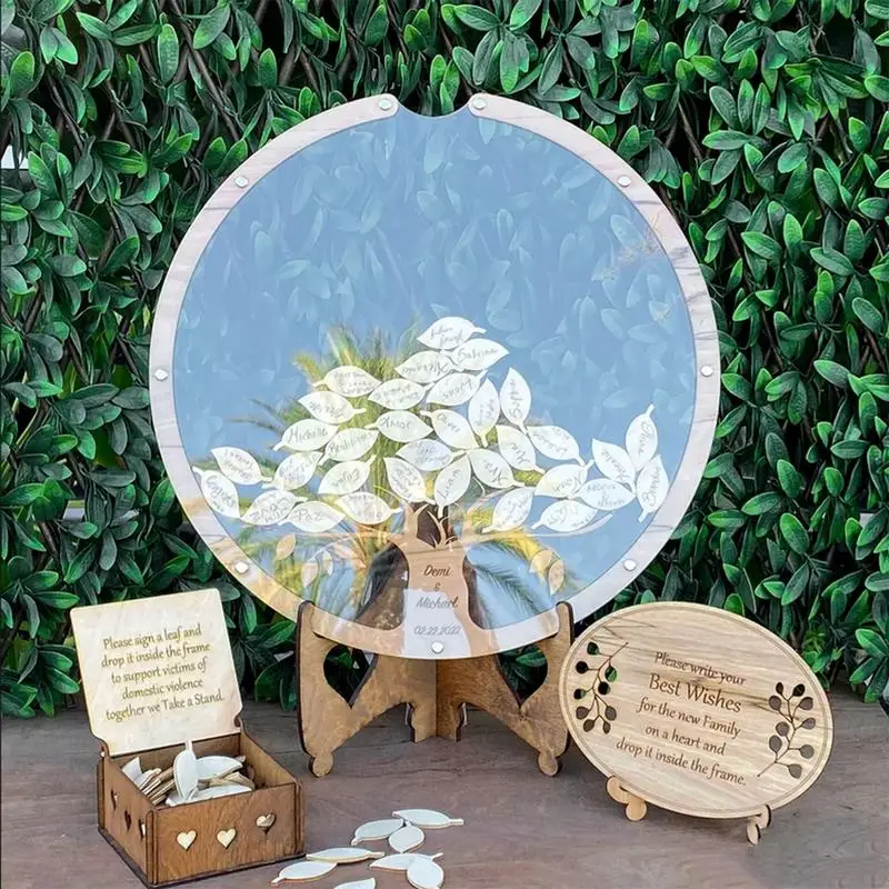 

Wedding Guest Book Alternative Wood Round-Shaped Wedding Sign Book Personalizeds Guest Signature Birthday Party Decoration