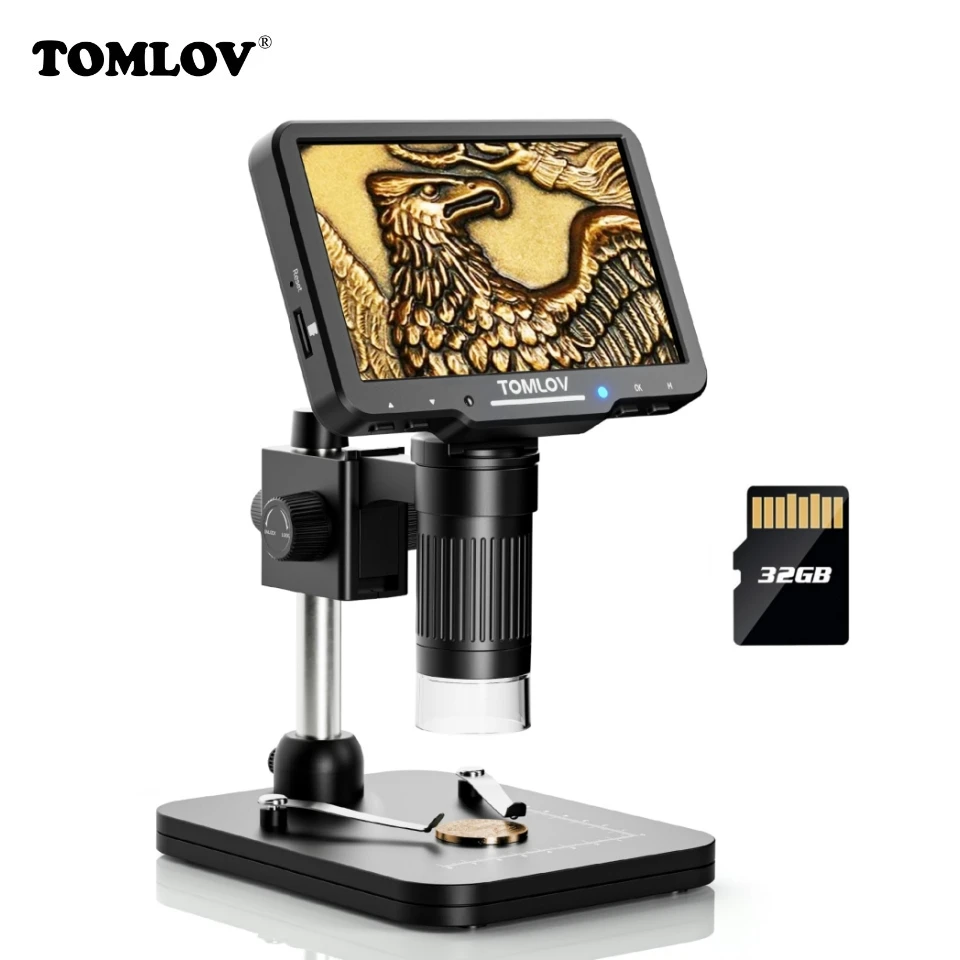 

TOMLOV DM5 Digital Microscope 5" LCD Electronic Video Microscopes For Soldering PCB Repair Phone Coin Magnifier Microscopio 32GB