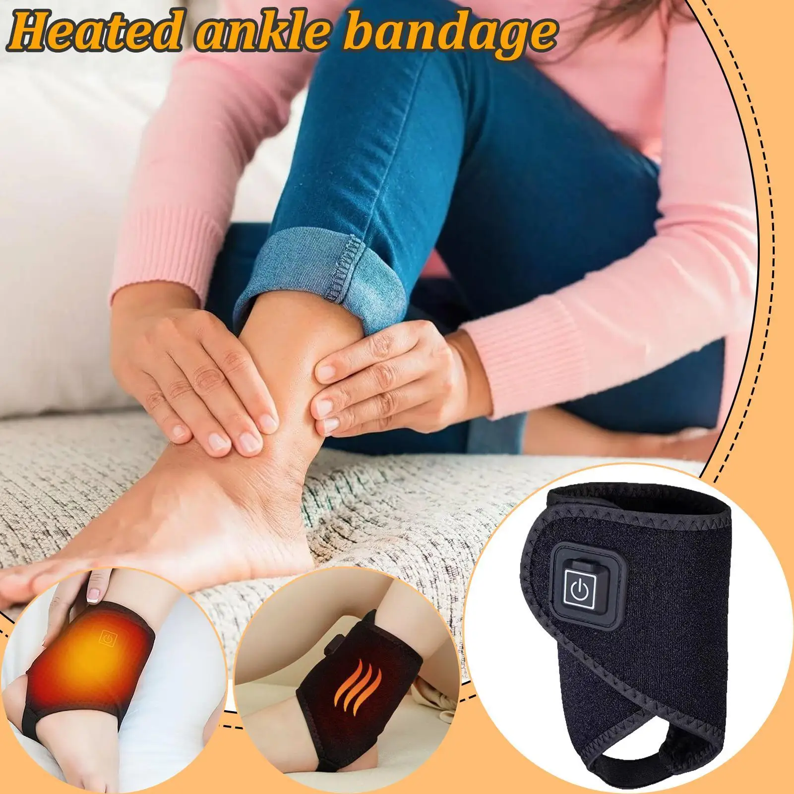 Ankle Heat Wrap Muscle-Relaxing Soothing USB Plug-in Heated Ankle Brace For Night Sleeping Post-Workout Travel Men Women Adults