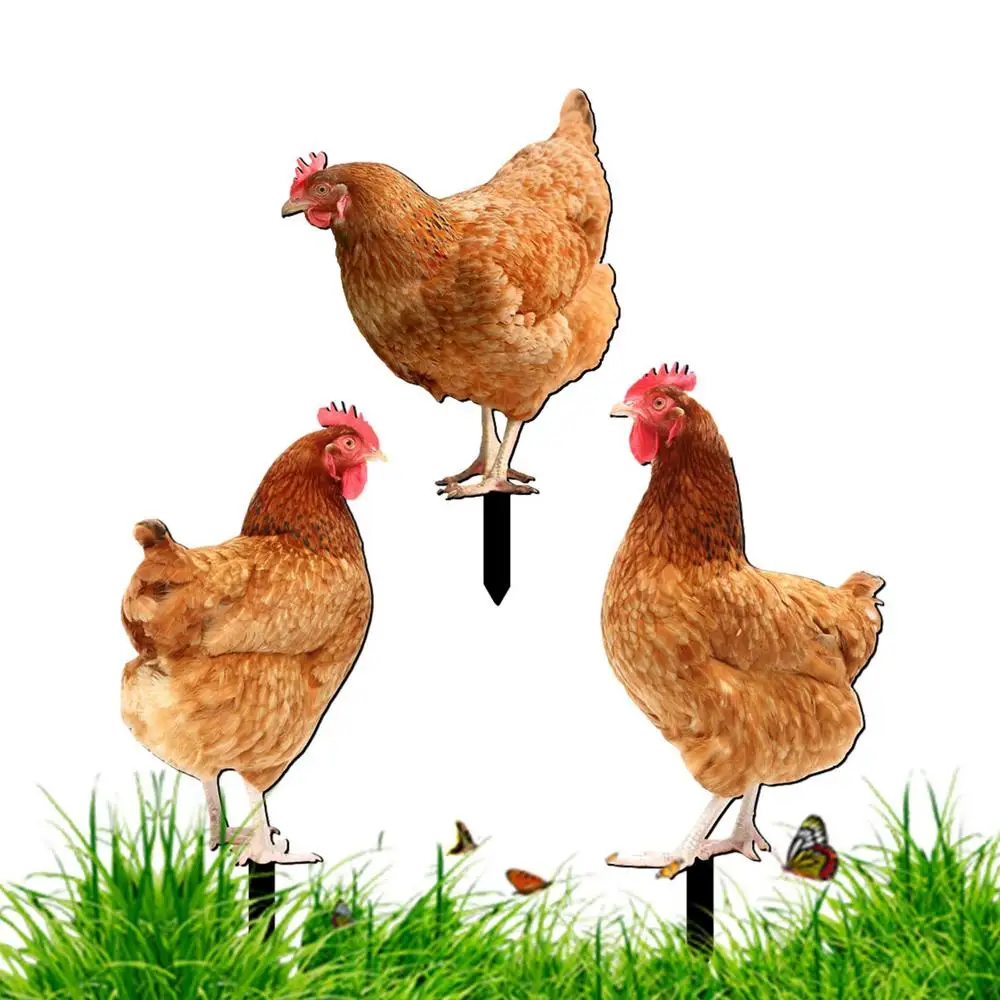 Chicken Decor Acrylic Hen Statue Poultry Ornament Ground Plug Lifelike Rooster Stakes Sign For Garden Lawn Yard Patio Decor
