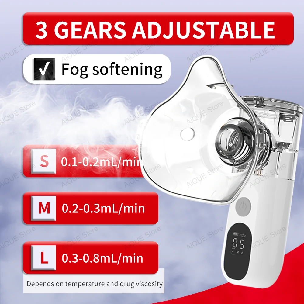 AiQUE 3.5&mu;m Rechargeable Mesh Nebulizer with LED Screen Silent Portable Medical Handheld Nebulizador Inhaler Inhalator Atomizer