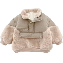 Children's Cozy Lamb Wool Stitching Coat - Warm Autumn & Winter Velvet Jacket - 110  4T (Khaki)