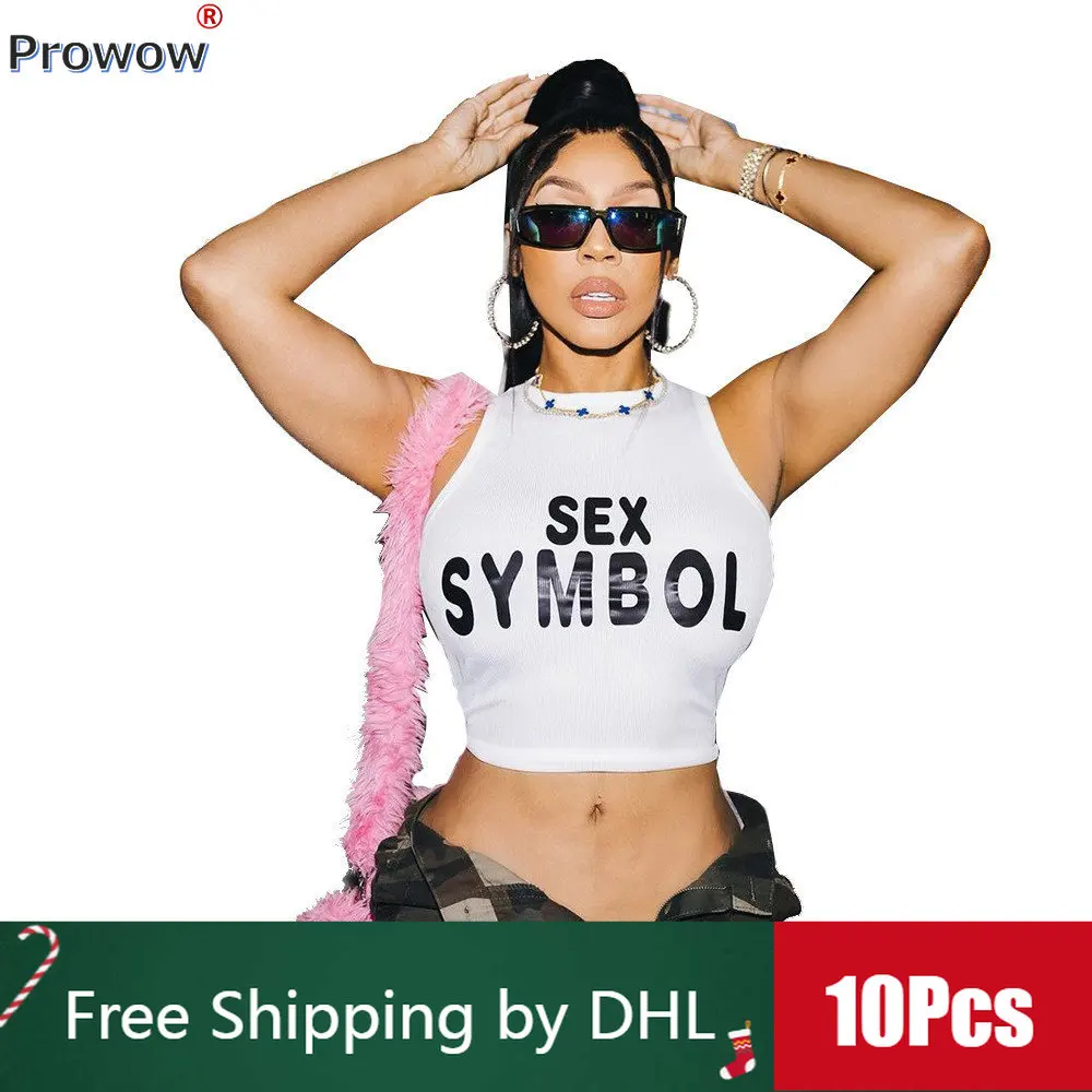 

10pcs Bulk Solid Color T-shirt Vest Women Sexy Sleeveless Letters Printed Crop Top Summer Casual Sports Pullovers Wholesale 9723