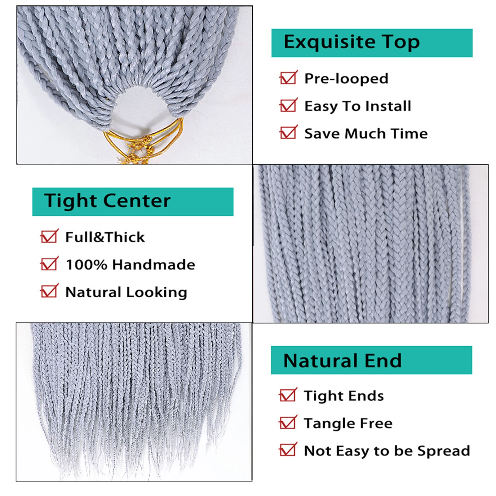 Grey 3X Box Braids Synthetic Hair 24" Crochet Braiding Hair Extensions Goddess Blue Braid Pre looped Ombre Colored For Women 2
