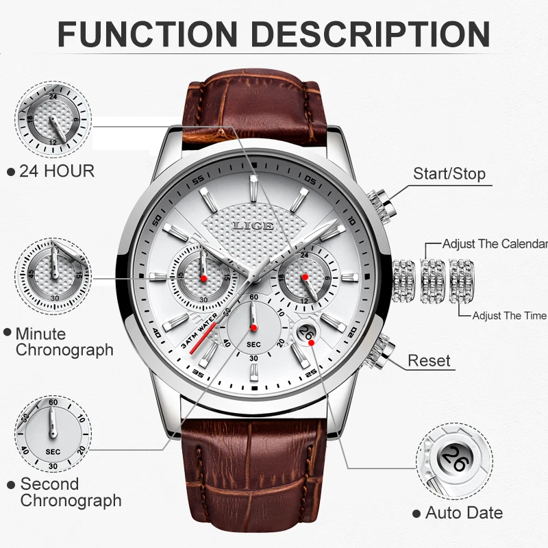 Luxury Men's Chronograph Watch - Fashion Business Leather, Luminous Waterproof Design