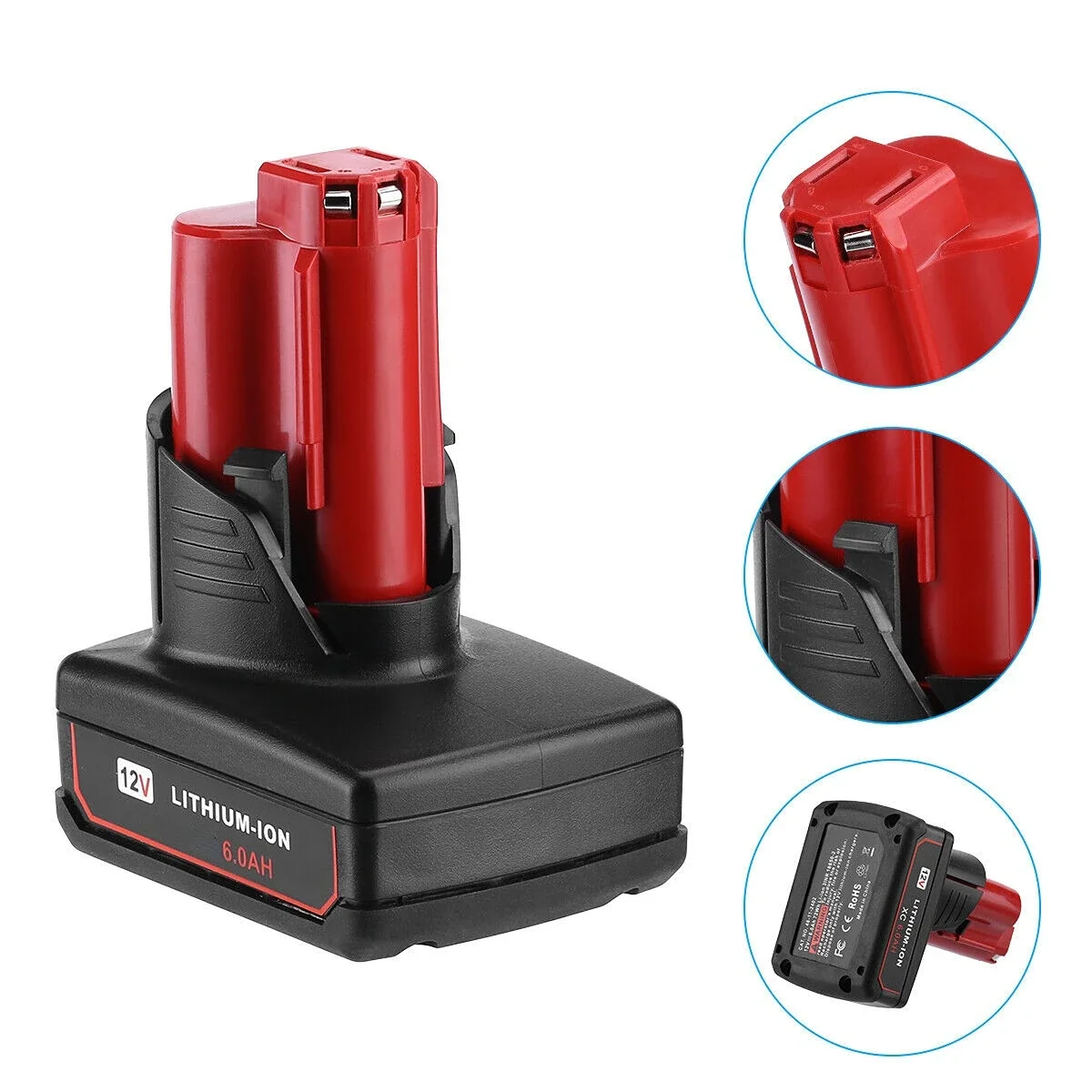 Batteria Ricaricabile Aleedera 12V 3.0Ah/6.0Ah Per Milwaukee M12 Xc Cordless Tools 48-11-2402 48-11-2411 48-11-2401 Mil-12A-Li