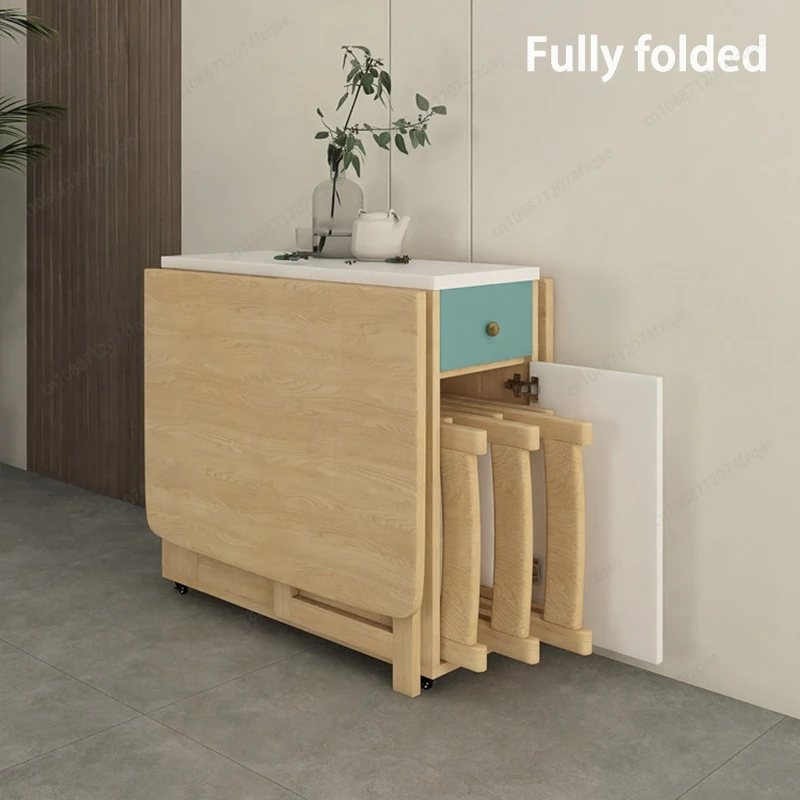 F Foldable Dining Table for Small Household, Movable Combination Set, Save Space, 1.4mTable With 0, 2, 4, 6 Chairs 3