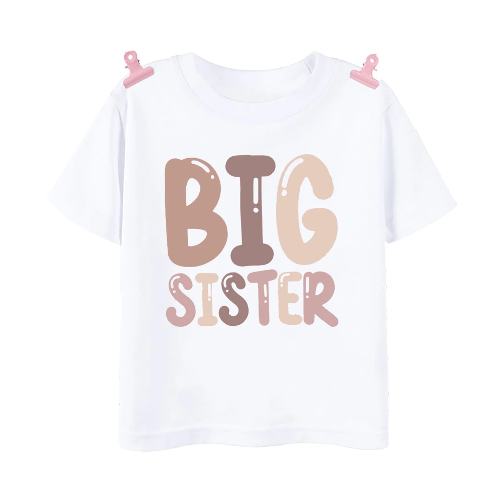 Big Middle Little Sister Print Family Matching Shirt Girls Sibling T-shirt Girls Summer Tee Clothes Kids Short Sleeve Outfit Top 4