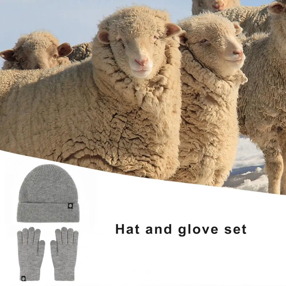 

Solid Color Hat Men's Winter Knitted Hat Touch Screen Gloves Set Soft Thick Wear Resistant Cold Weather Accessories for Warmth