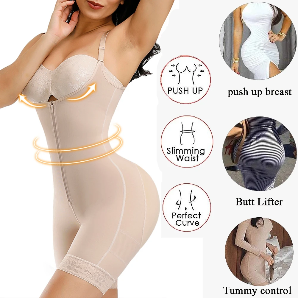 Women'S Shapewear For Strong Compression Detachable Shoulder Strap And  Zipper Sheathing Panties Hip Pads