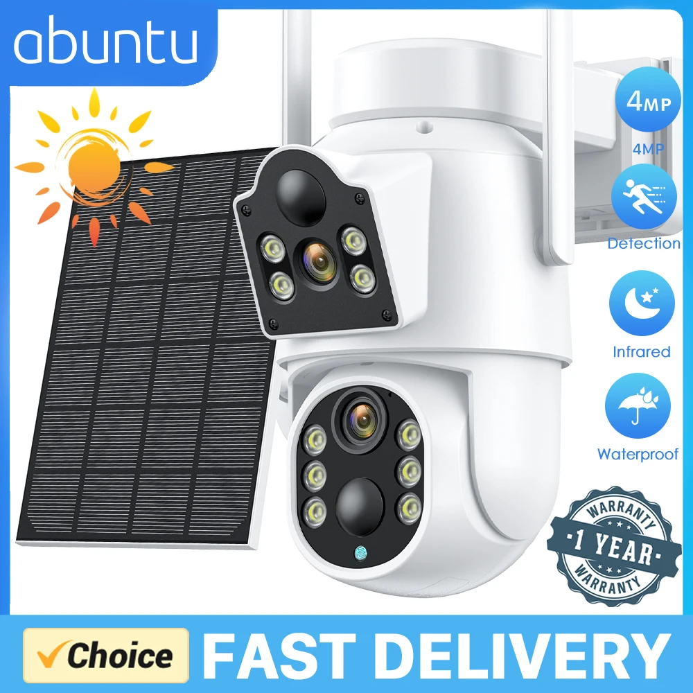 Telecamera Solare Wireless 4Mp 2K Hd Batteria Integrata Dual Lens Dual Screen Telecamera Ptz Wifi Pir Protezione Di Sicurezza Per Il Rilevamento Umano