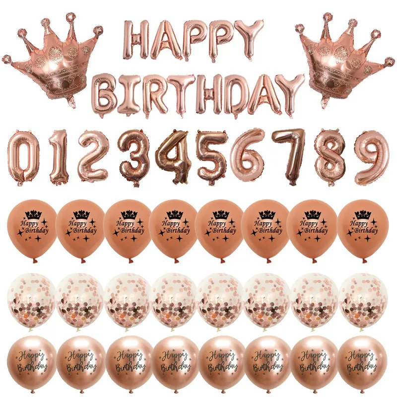 

Rose Gold Happy Birthday Letter Number Confetti Balloons Kids Adult Men Women Birthday Party Decr 1st 30th Anniversary Supplies