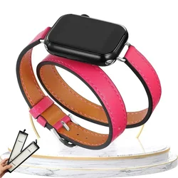 Elegant Double - Loop Leather Strap - 42 44 45 S10 - 46 49mm (Hot pink with box)