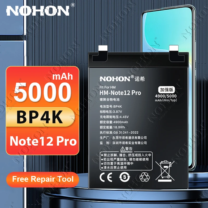 

NOHON Battery for Redmi Note 12 12T 11 11T 11E 11S 10S 10 Pro 5G 4G Bateria for Xiaomi Poco X3 X4 GT X5 Pro M5 M4 M3