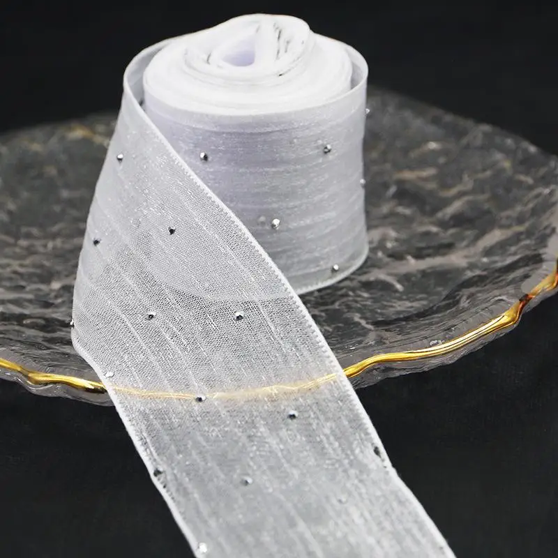 4cmx5Meter Bubble Pleated Diamond Mesh Organza Ribbon DIY Handmade Bowknot Gift Bouquets Wrapping Clothing Wreath Decor Material