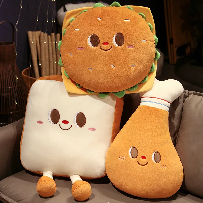 Fried Chicken Burger Plush Toy Super Soft Filled Plush Pillow Delicious Food Toys For Kids Christmas Halloween Holiday Gifts plush toys