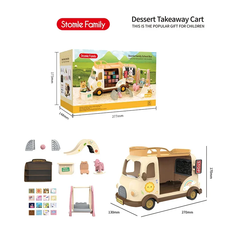 Animal Toy Set New Forest Outdoor station wagon school bus DIY Simulation Furniture Girl Play House Toys kid birthday Gift