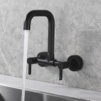 ก๊อกน้ำอ่างล้างจานแบบติดผนัง 2 หัวก๊อก น้ำร้อนน้ำเย็น หมุนได้ 2 รู สีดำด้าน 1