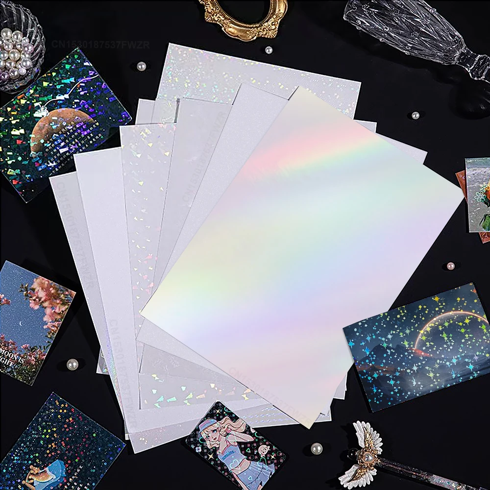 10 Sheets Cold Lamination Film Glass/Sart/Circles/Dots/Transparent/Holographic Adhesive Paper use for Adhesive Photo Paper A4
