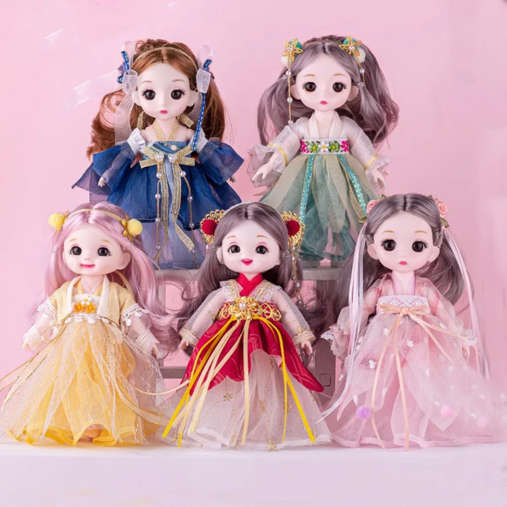 

17cm Ancient Costume Girl Ancient Style Hanfu Princess Dolls Kids Little Girl 3D Eyes Confused Doll Toys For Girl Children Gift