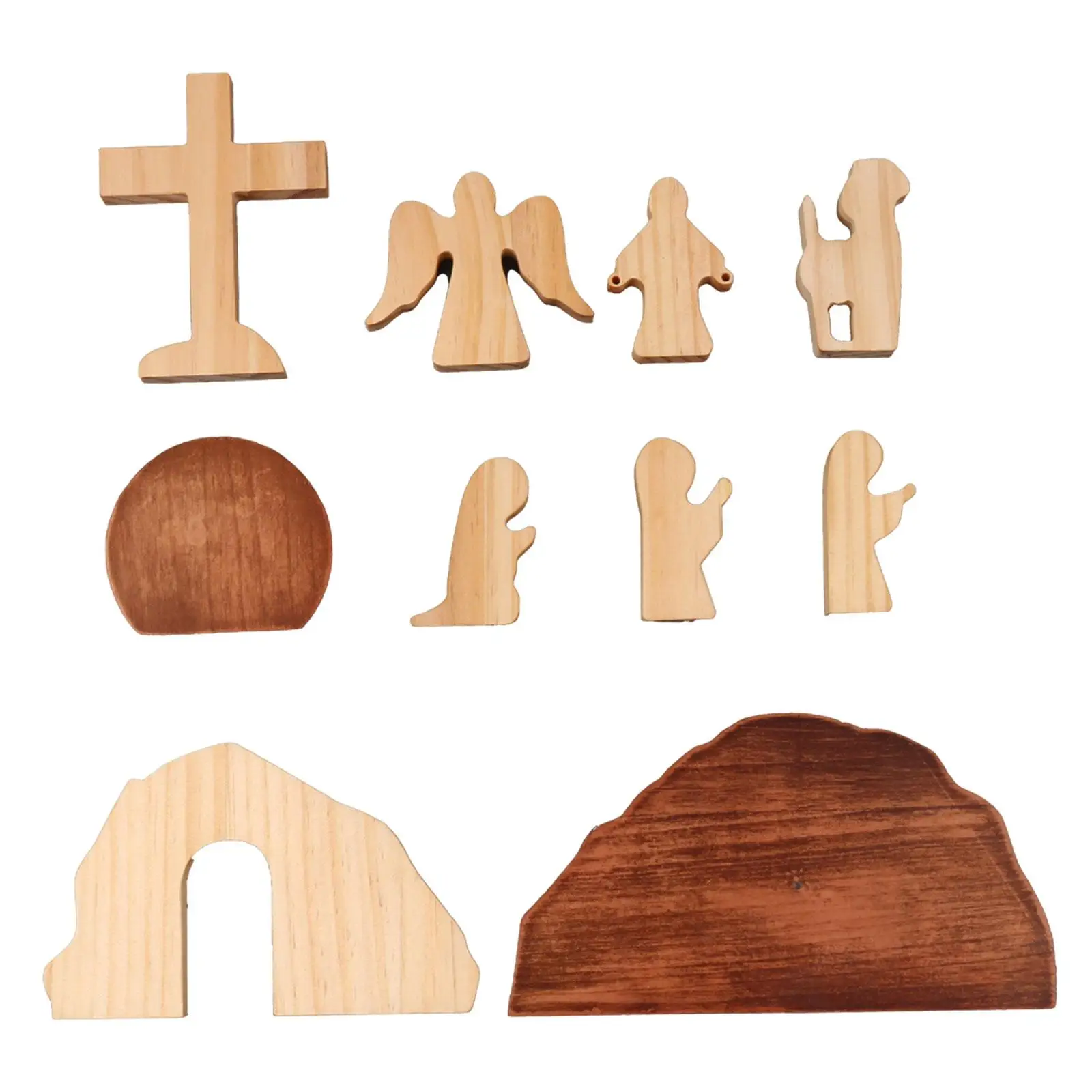 10 Pieces Easter Wooden Decorations Gifts Religious Home Decor Easter Resurrection Scene Set for Home Christian Table Office