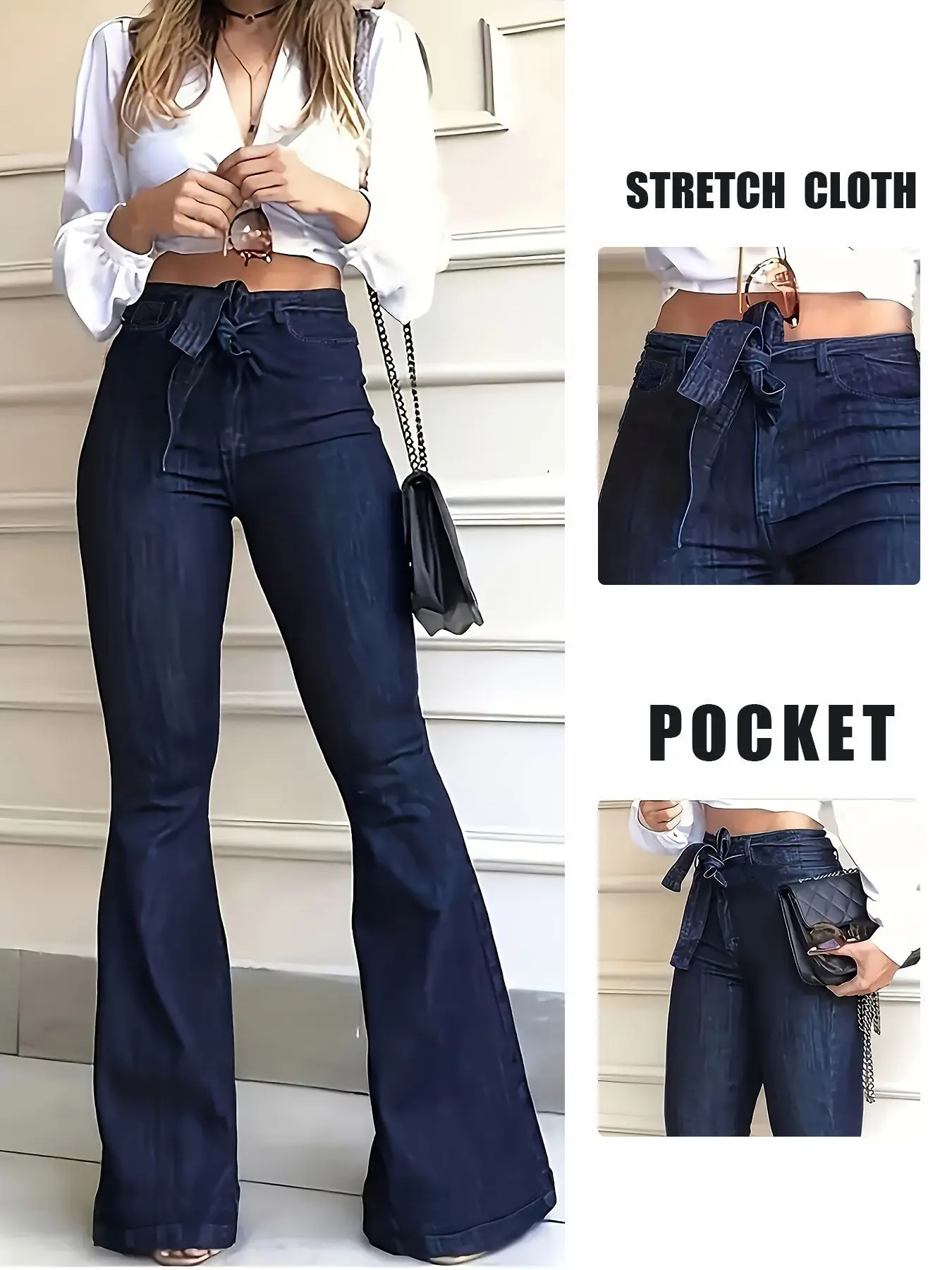 Y2k Jeans Women Jeans Trendy Elastic Waistband Flare Pants Wide Leg Trousers Stylish New Design Casual