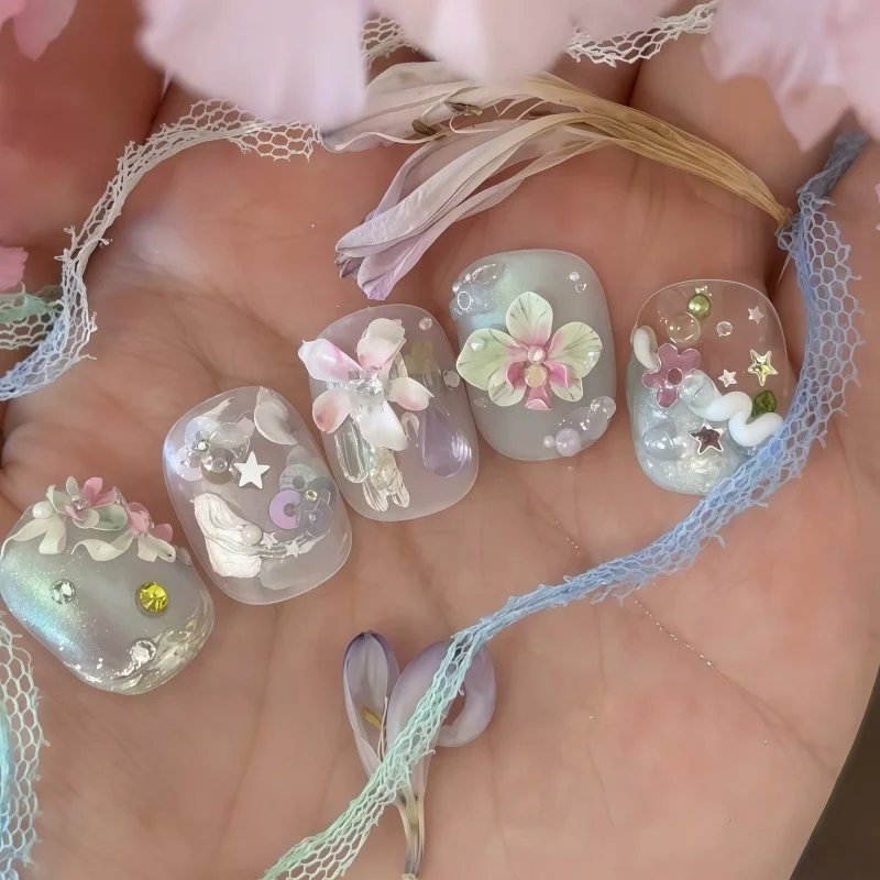 나비 난초 얼음꽃 나비 조각 부조 바다꽃 정교한 입체 네일 장식 네일 몰드