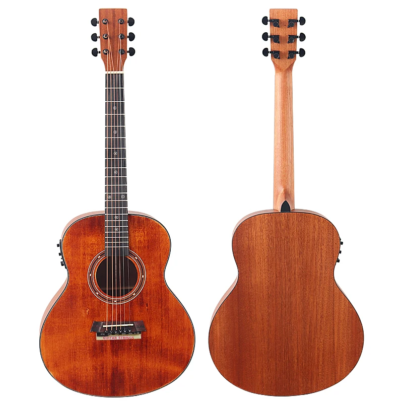 Solid Wood Top Guitar with EQ Matte Finish Electric Folk Guitar 6 Strings Vintage Color
