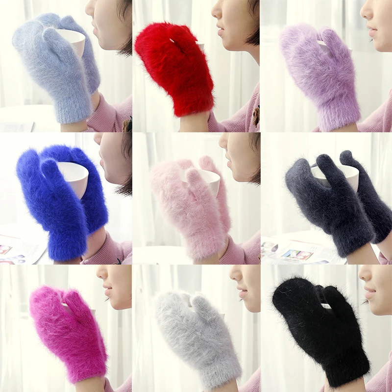 Tanio Nowe zimowe ciepłe rękawiczki damskie królicze wełniane