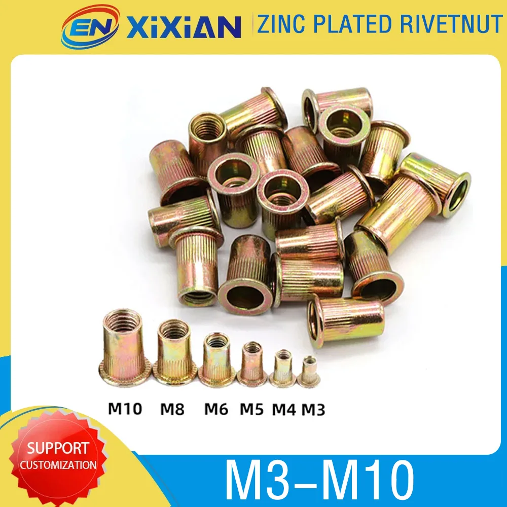 

M3 M4 M5 M6 M8 M10 M12 Zinc Plated Rivet Nut Carbon Steel Rivetnut Flat Head Threaded Insert Nutsert Assortment Kit Metalworking