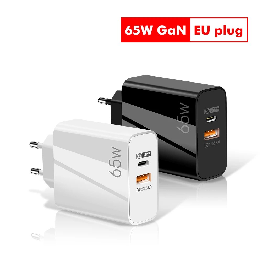 65W Fast Charging USB Type C Charger QC3.0 2 Port  For iPhone 14 13 Pro Huawei Xiaomi Samsung EU/US Plug Wall Charger Adapter