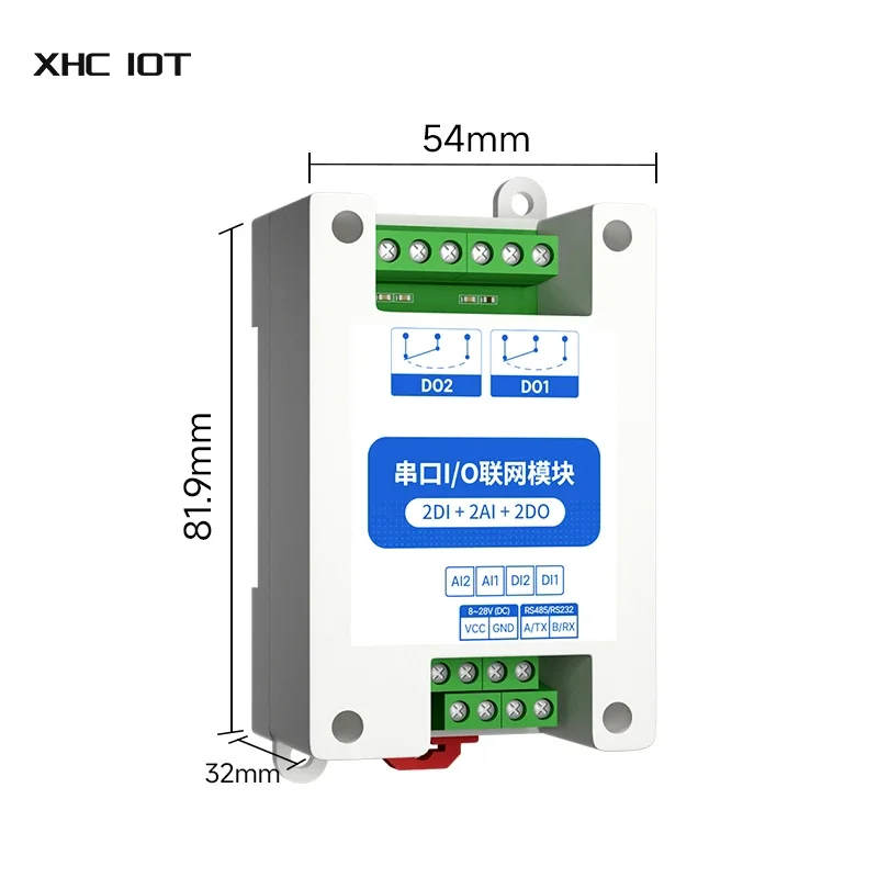 I/O Network Modules RS485 2DI+2AI+2DO ModBus RTU Serial Port for PLC/Touch Display 2 Switch Output Watchdog