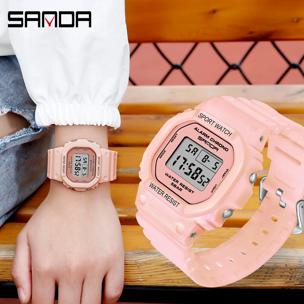 

SANDA Digital 2 Time Mens Watches Back Light Display Sport Digital Wristwatch Stopwatch Countdown Simple Waterproof Clock