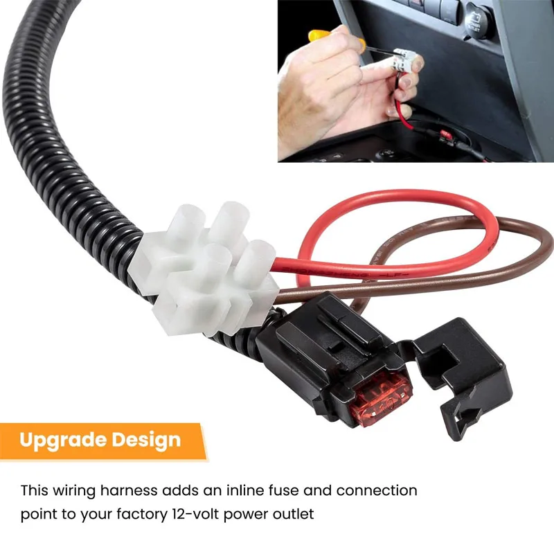 12V Power Adapter For Jeep Wrangler JL/JLU & Gladiator JT - Plug & Play Accessory Harness With Inline Fuse