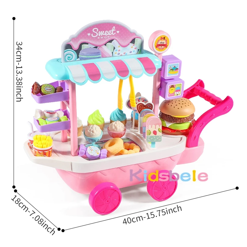 Toys Pretend Play Set Mini Ice Cream Candy Trolley Ice Cream Shopping Cart House Play Educational Car Truck Cart Brain Game Kids 4