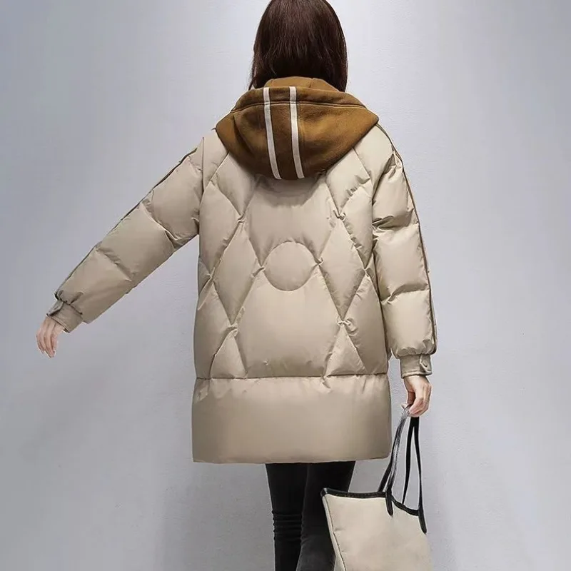 2023 New Women Down Cotton Coat Winter Jacket Female Mid Length Version Parkas Loose Thick Warm Outwear Hooded Fashion Overcoat
