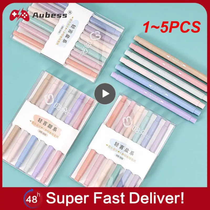 

1~5PCS Set Colorful Highlighter Pen Candy pen Double Head Marker Stationery Hilighter Art Marker Student Marker Pen color gel