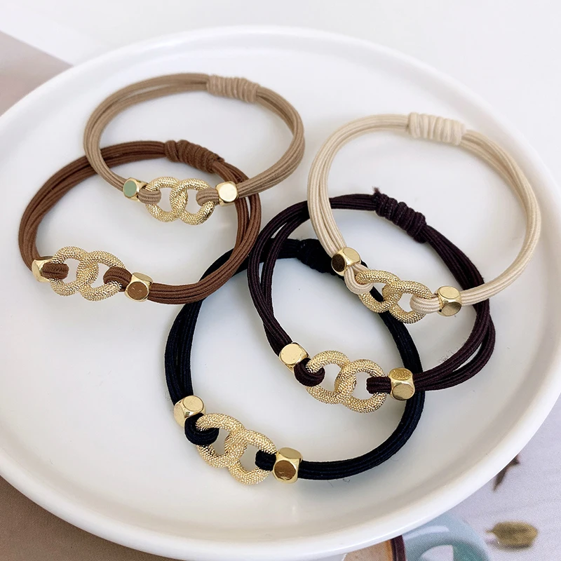5/Set Korea Neue Design Einfache Legierung Kette Haar Ring Haar Krawatten Pferdeschwanz Gummibänder Kopf Seil Mode Geflochtene frauen Zubehör – Detail 2