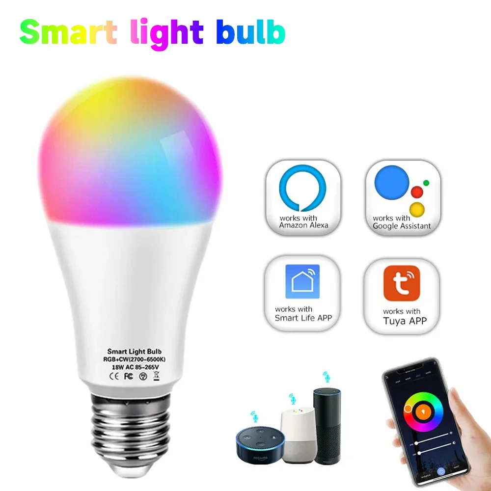 

Tuya Wifi/Bluetooth Smart Bulb Alexa Led Lamp E27 RGB Smart Light Bulbs 110V 220V Smart Lamps For Google Assisatnt Smart Life